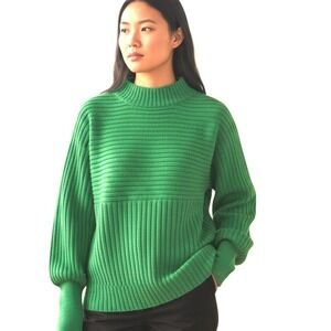Rivir Womens Sz Small Ribbed‎ Knit Sweater Kelly Green Spring Office Vibrant